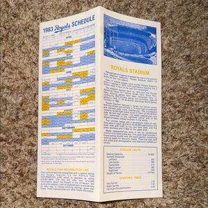 1983 Kansas City Royals MLB Baseball Photo Team Roster Schedule Sheet